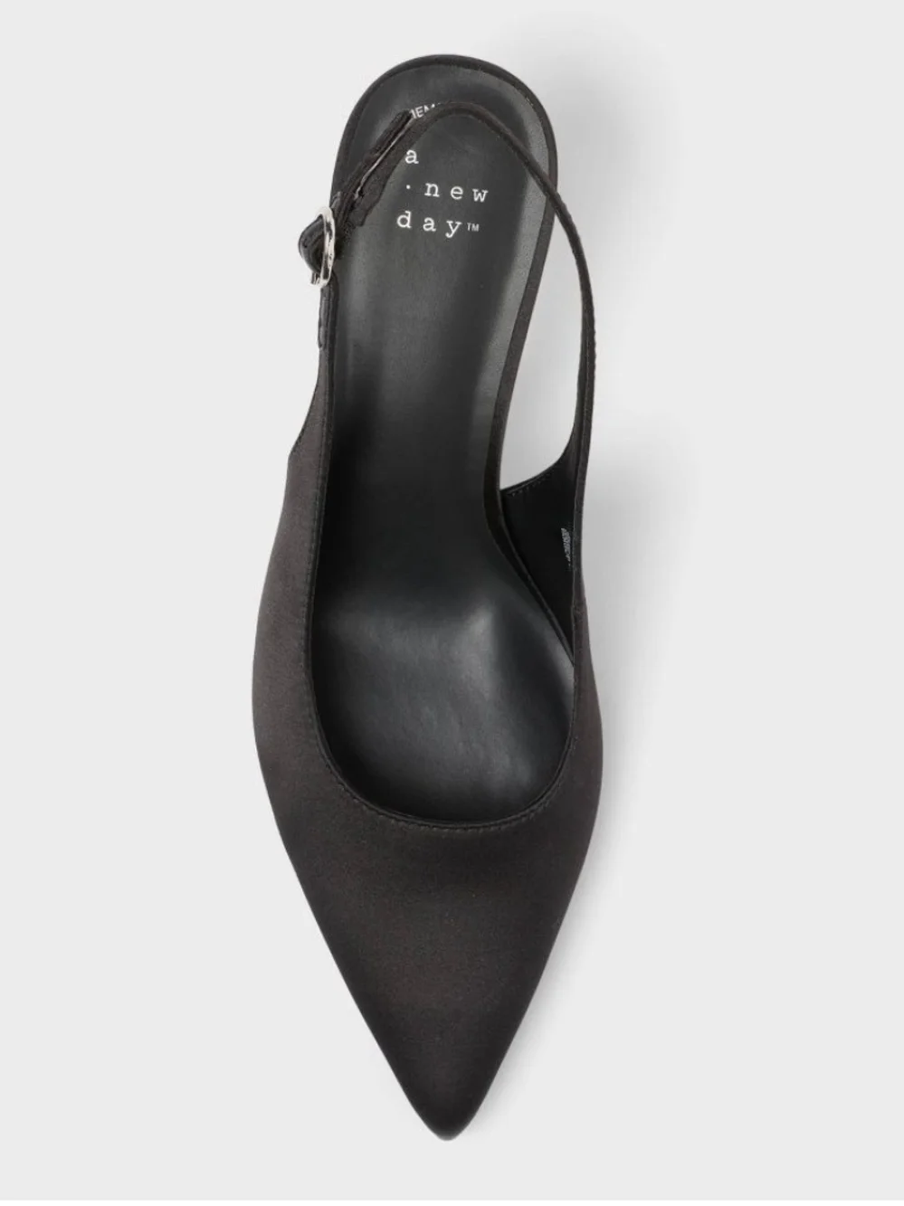 A New Day Satin Simone Pointed Toe Slingback Pump in Charcoal Memory Foam Insole